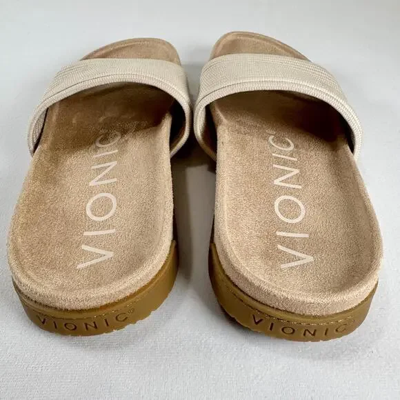 NEW Vionic Cream Evie Knit Slide Sandals - 9 - Picture 5 of 7